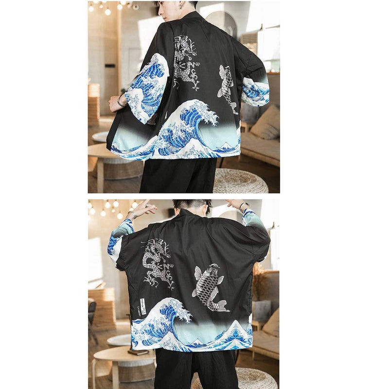 Seidarise Men's Haori Jacket Kimono Cardigan Yukata Noragi Happi Coat - Image 4